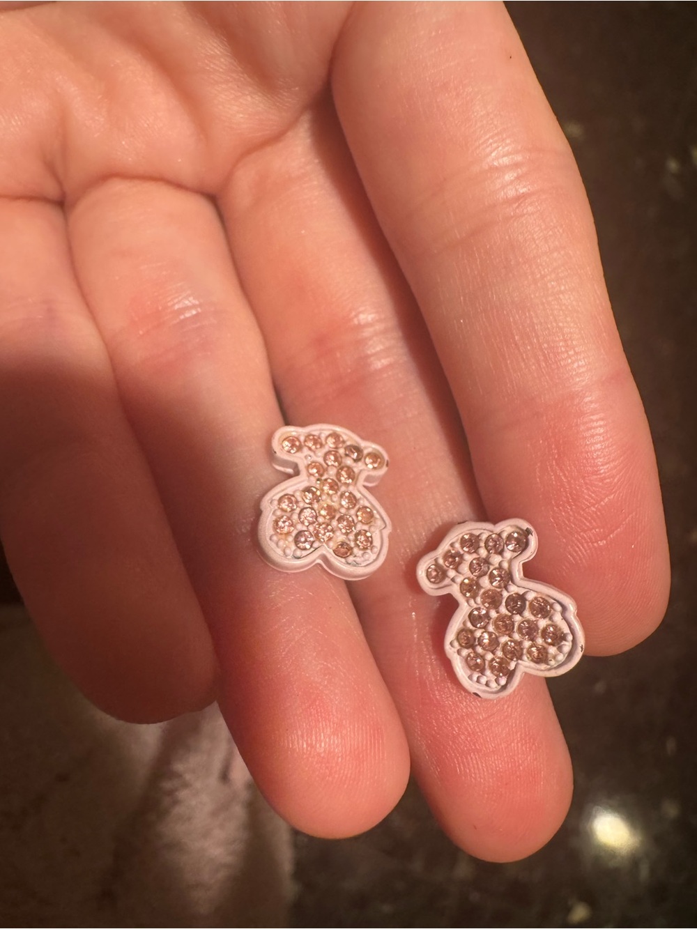 Tous Rhinestone Teddy Bear Stud Earrings - White & Rose Gold